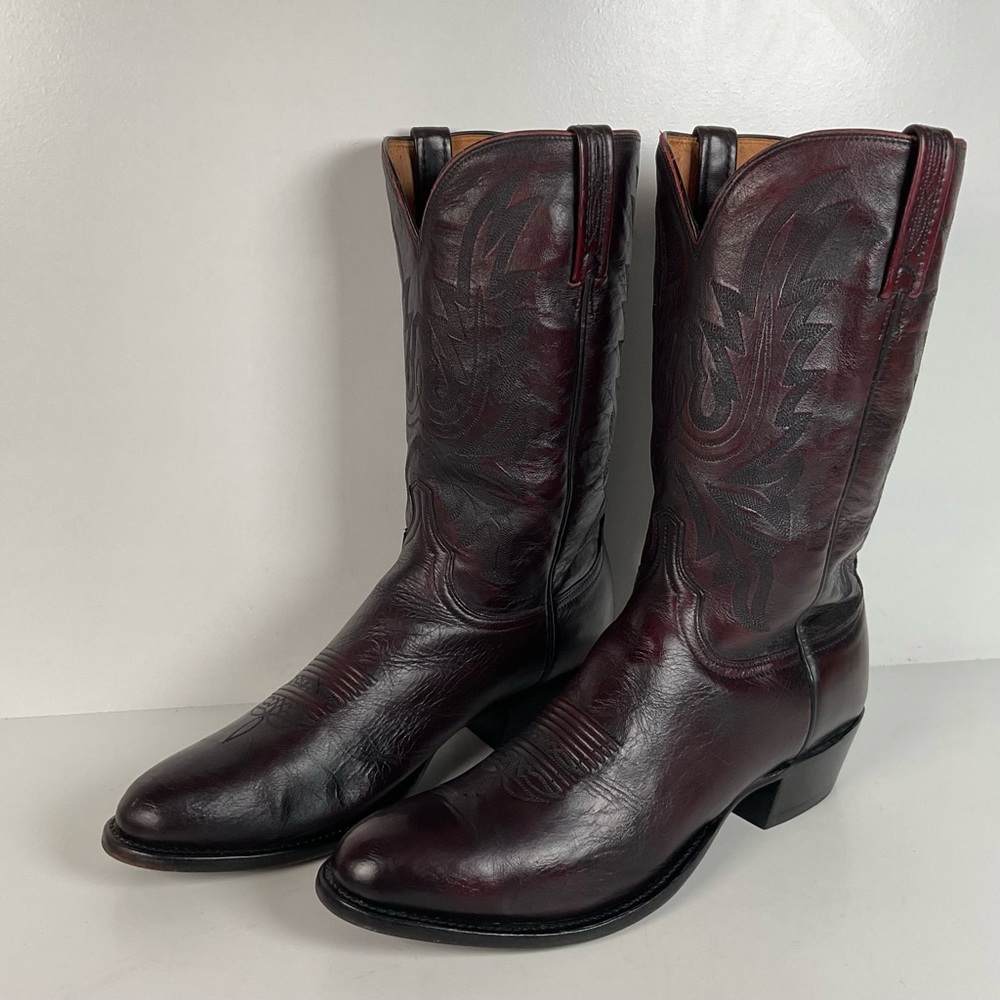 Lucchese Carson Cowboy Boots | Black Cherry Calf Skin | USA Made | Men’s 14 D